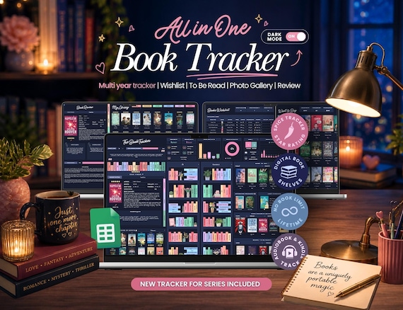 The Ultimate Book Tracker, Google Sheets, Personal Digital Library, Reading Journal Spreadsheet template, Reading List, Book Series Tracker