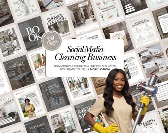 Cleaning Services Social Media Bundle, Residential Cleaning, Commercial, Windows, Cleaning Business, Green, Canva Template