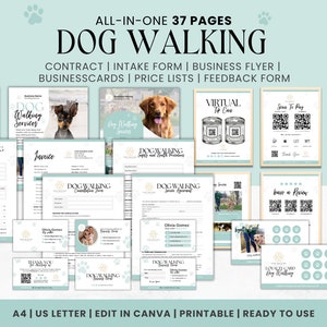 Pacchetto aziendale Dog Walking, Contratto di servizio Dog Walking, Moduli cliente Dog Walking, Fattura, Volantini Dog Walking, Scansione per pagare, Segni di codice QR