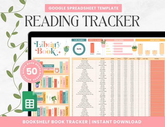 Digital Reading Tracker: Google Sheets Book Review Journal (50 Books)