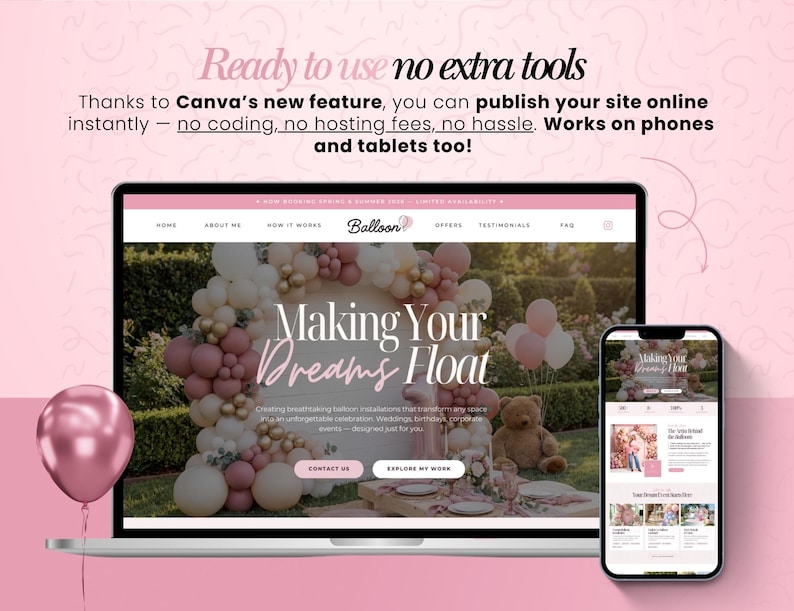 Balloon Artist Website Template, Editable Canva Website Template for balloon decor artist, landing page, balloon artist, image 12