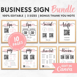 Custom business sign Bundle | Editable payment sign | Price list template | social media sign | wifi password sign | qr code sign