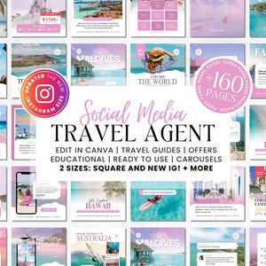 Pacchetto di modelli per i social media degli agenti di viaggio, social media degli agenti di viaggio, contenuti per blogger di viaggio, marketing per agenzie di viaggio, post di Instagram, Canva