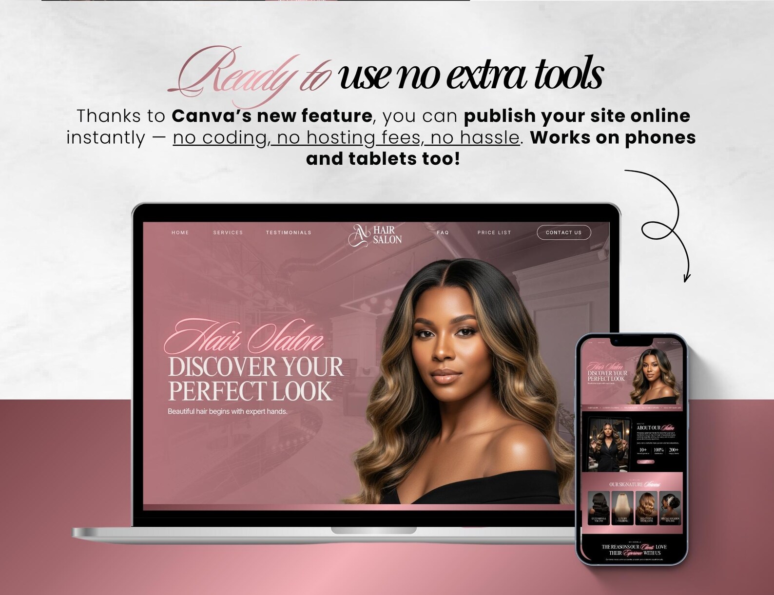 Hair Salon Website Template, Canva Template, Luxury Hair Design, Hair