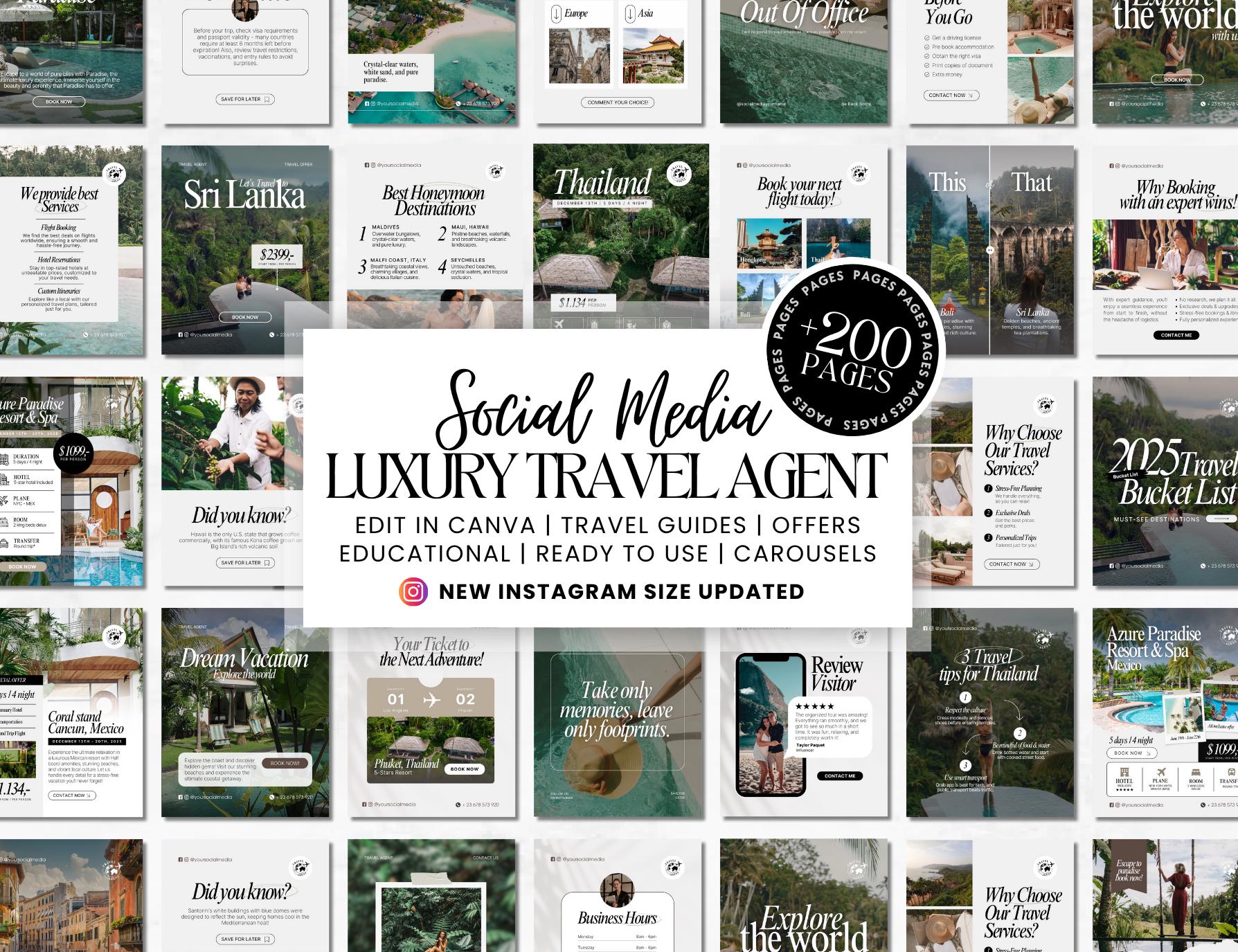 Luxury Travel Agent Social Media Template, Travel Agent Social Media Post, Travel Blogger Content, Travel Agency Marketing, Instagram Post