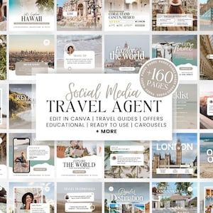 Travel Agent Social Media Template Bundle, Travel Agent Social Media, Travel Blogger Content, Travel Agency Marketing, Instagram Post, Canva
