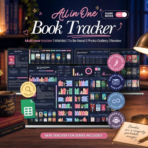 The Ultimate Book Tracker, Google Sheets, Personal Digital Library, Reading Journal Spreadsheet template, Reading List, Book Series Tracker