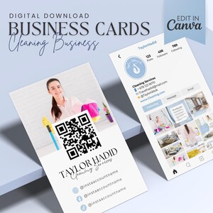 Cleaning Business Cards, Instagram Business Cards, Commercial Cleaning, Cleaning Services Business Card Template, Qr Code, Tiktok Cards