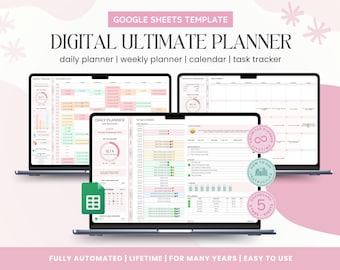 Ultimate Digital Planner Spreadsheet, 2025 digital planner, adhd digital planner google sheets, weekly task tracker, monthly 2025 planner,