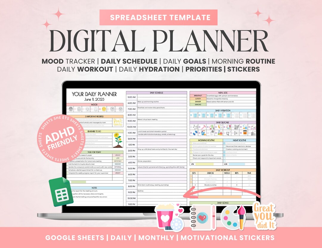 ADHD Digital Planner: Daily & Monthly Google Sheets Template - Etsy