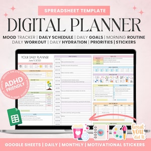 ADHD Planner for google sheets | Adhd digital planner | Daily self care planner | adhd planner adult for spreadsheet template | 2025