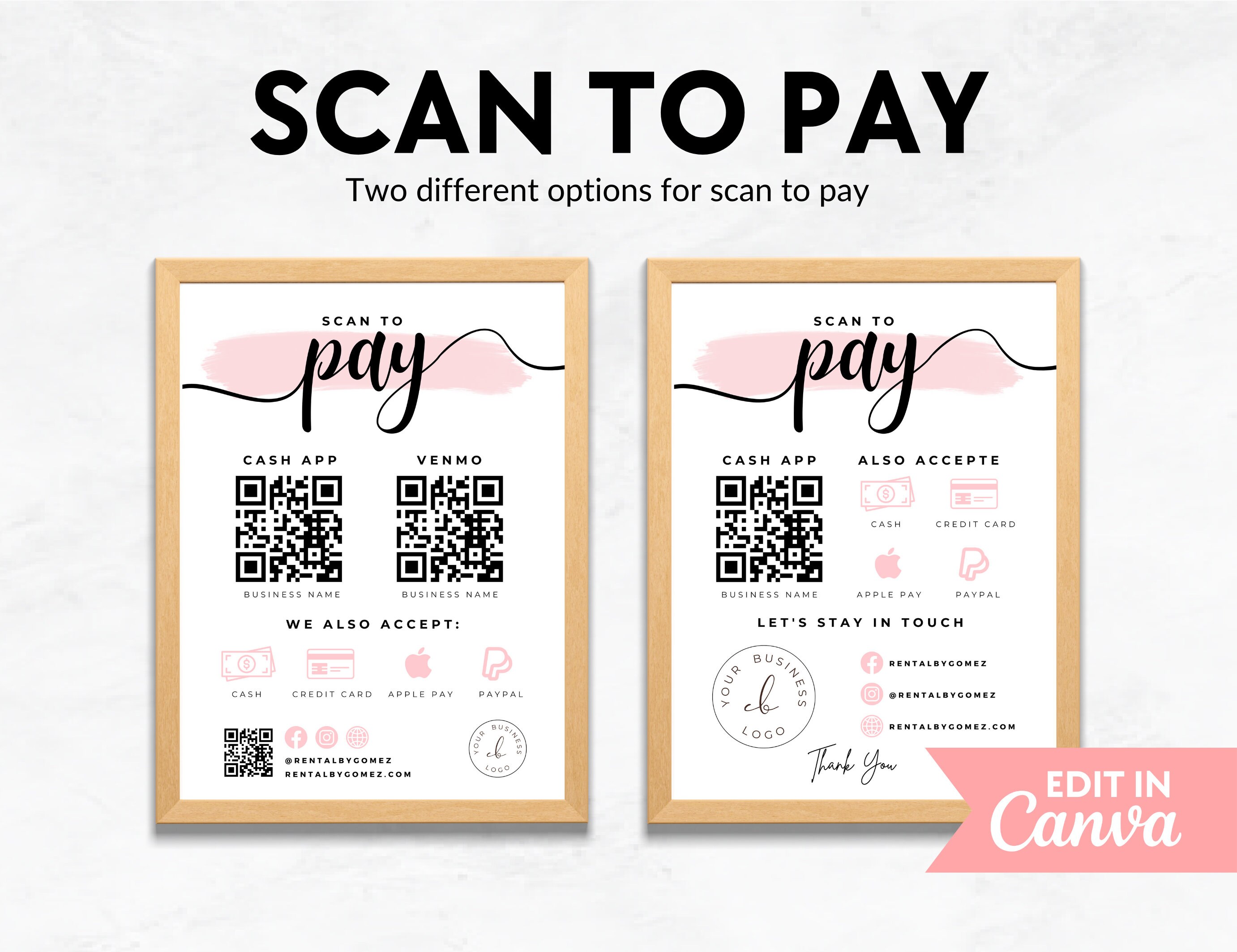 Qr Code Sign Bundle Editable Business Sign Bundle: QR Code, Wifi, Payment (canva Template ...