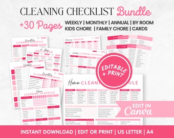 Editable ADHD Cleaning Checklist Bundle: Family Chore Chart (Digital Download)