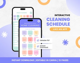 Digital Cleaning Schedule, Interactive Cleaning Checklist, household planner, Weekly, Monthly  Cleaning, ADHD Cleaning Planner, Canva