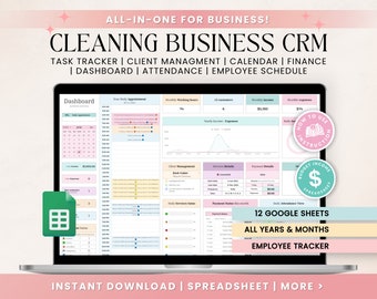 Cleaning Services CRM Bundle, Editable Client tracker, Task Tracker Spreadsheet Template, Cleaning Business Schedule, Small Business Tracker