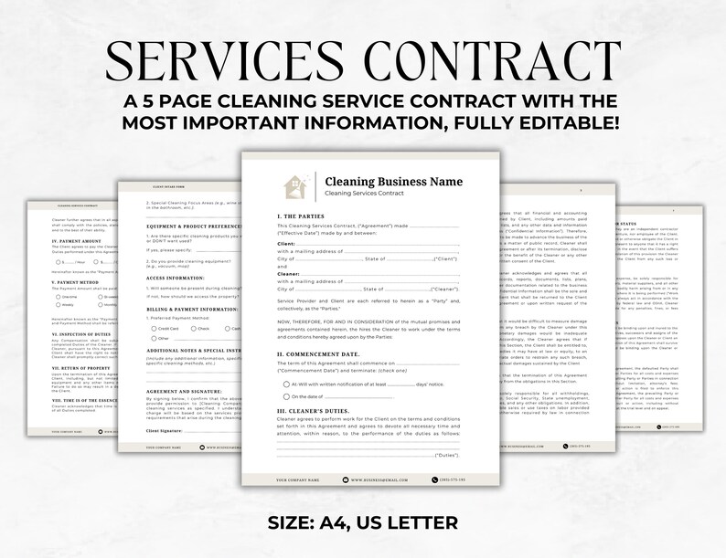 Cleaning Business Bundle, Cleaning Intake Form, Service Agreement