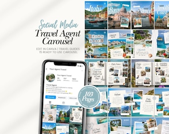 Instagram Travel Carousel Templates, Travel Agent, Scrapbook Collage, Travel Content, Canva Template, Social Media Template