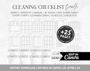 ADHD Cleaning Checklist Bundle: Editable Chore Charts (Digital Download)