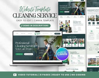 Reinigung Website Template, Reinigung Geschäft, Professionelle Reinigung Website, Gewerbliche Reinigung, Wohnungsreinigung, Canva