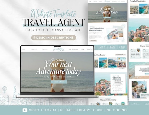 Travel Agent Website Canva Landing Page Template for Travel Advisor Booking Website Travel Agency Website Design Minimalist Service Website