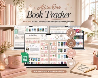 The Ultimate Book Tracker, Google Sheets, Personal Digital Library, Reading Journal Spreadsheet template, Reading List, Book Series, Brown