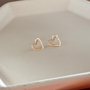 Hammered Heart Studs: 14K Gold Filled Earrings