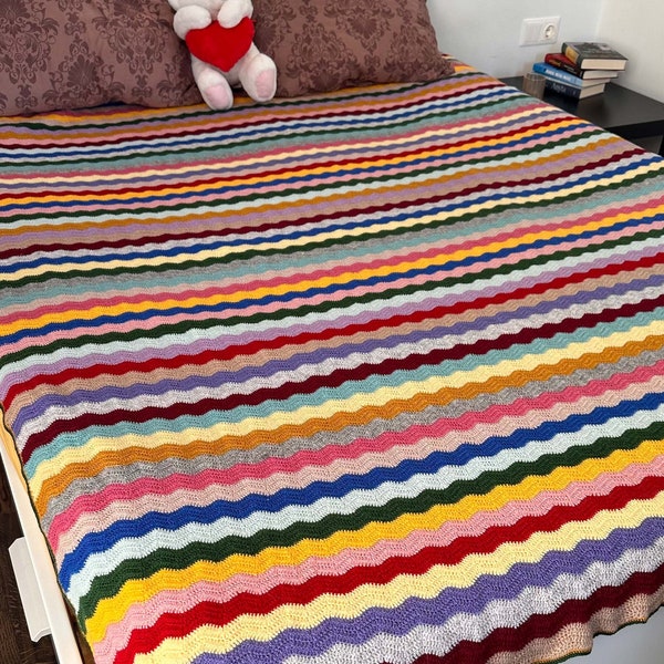 Handmade Crochet, Full Size Colorful Bedspread, Decorative Blanket, Unique Blanket, Large Napping Blanket, 200 x 220 cm | 78 x 86 inches