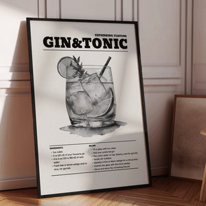 Affiche des amateurs de gin tonic, art mural gin&tonic, décor rétro, affiche noir et blanc, affiche vintage, cadeau de gin, affiche de gin et tonic, art du gin