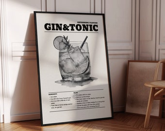 Gin tonic lovers poster, gin&tonic wall art, retro decor, black and white poster, vintage poster, gin gift, gin and tonic poster, gin art