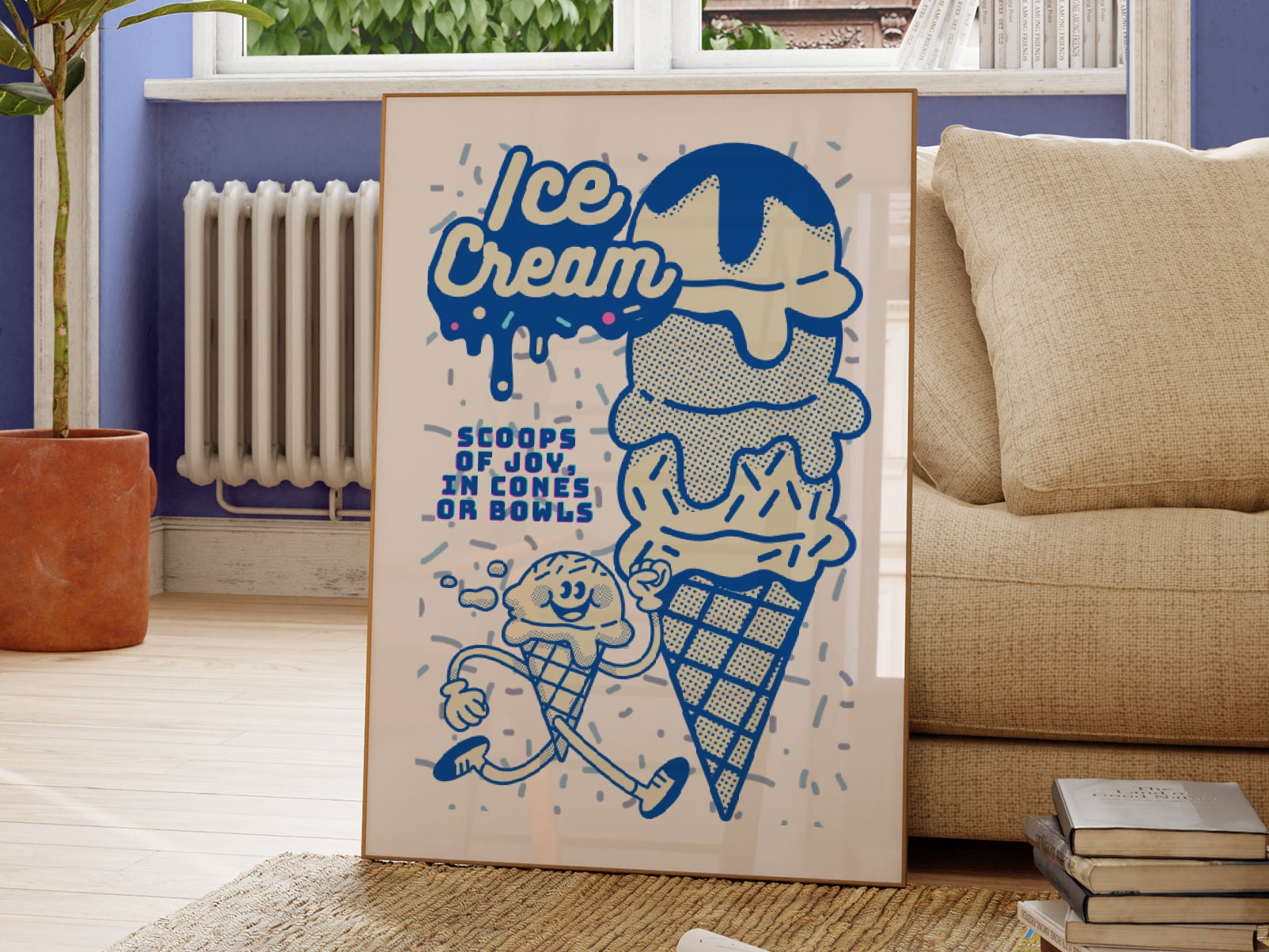 Ice Cream Retro Graphic Design Poster, Kitchen Decor Food, Ice Cream ...