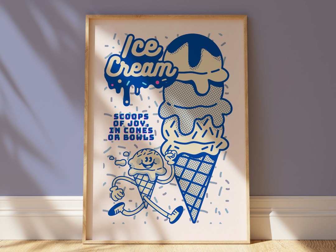 Ice Cream Retro Graphic Design Poster, Kitchen Decor Food, Ice Cream ...