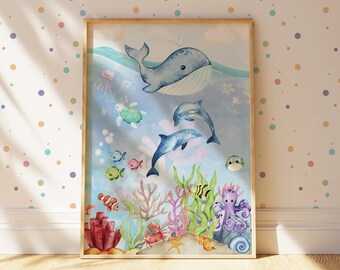 Ocean Sea Print | Sea Life Nursery Decor | Kids Wall Art | Marine Print | Marine Animals Poster | Toddler Decor | Aquatic Animals Print