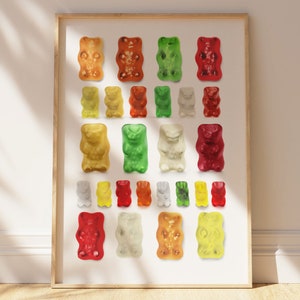Gummy bear poster, colourful retro wall art, candy bear decor print, candy lovers gift pink, pop wall art decor, coquette style, groovy gift