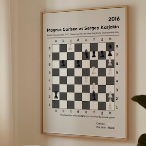 Schachspieler Poster, Schachsüchtige Liebhaber, Magnus Carlsen gegen Sergey Karjakin, Schachdekor Geschenk, Spiel Wandkunst, Weltmeisterschaft, Königin
