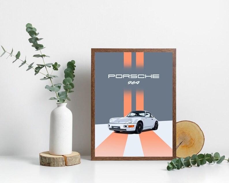 Printable Porsche 911 964 Wall Art, Porsche Poster, Motorsport Wall ART