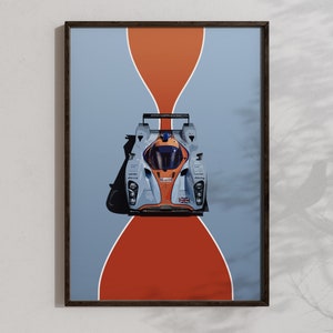 Aston Martin DBR1-2 avec Gulf Livery, affiche de voiture de course imprimable, art mural des 24 heures du Mans