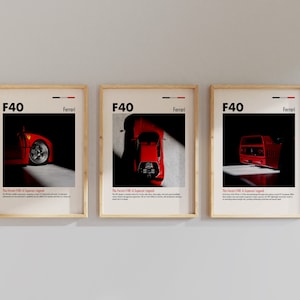 Set Of 3 Printable Ferrari F40 Poster Hyper Cars Wall Art Cool Automotive Home Decor Car Enthusiast Boy Gifts For Bedroom Decoration