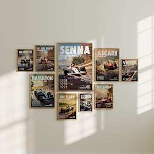 Set of 10 Formula 1 Posters Racing Wall Art Cool Motorsport Home Decoration Digital Download F1 Prints Vintage Race Car Art Bundle Gifts