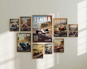 Set of 10 Formula 1 Posters Racing Wall Art Cool Motorsport Home Decoration Digital Download F1 Prints Vintage Race Car Art Bundle Gifts