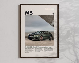 Affiche BMW M5 CS, impression automobile, décoration de voitures de sport, cadeau cool BMW, art mural de course, oeuvre d'art imprimable pour voitures de collection
