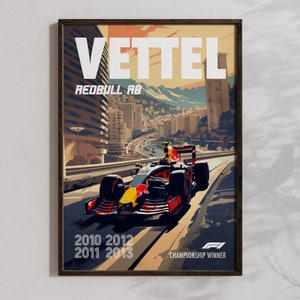 Sebastian Vettel Poster Formula1 Race Car Wall Art RedBull Racing Artwork F1 Racing Decor Vintage Formula 1 Prints  Cool Car Gifts For Boys