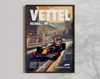 Sebastian Vettel Poster Formula1 Race Car Wall Art RedBull Racing Artwork F1 Racing Decor Vintage Formula 1 Prints  Cool Car Gifts For Boys