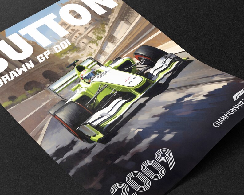 Jenson Button Poster Formula1 Race Car Wall Art Brawn GP Artwork F1 ...