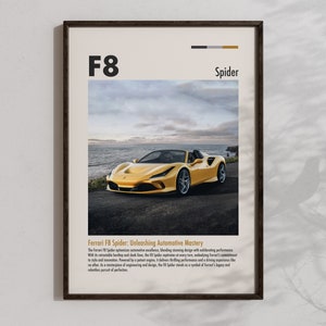 Ferrari F8 Spider Poster Super Cars Wall Art Automotive Home Decor Aesthetic Ferrari Posters Ferrari F8 Tributo Artwork Gifts for Friends