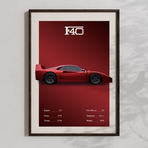 Ferrari F40 Poster Hyper Car Posters Downloadable Ferrari Prints Aesthetic Race Car Artprint Cool Racing Wall Art Automotive Home Decoration