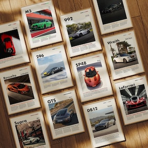Conjunto de más de 80 carteles de coches, arte mural para el hogar, impresiones geniales de carreras, póster de descarga digital, paquete de arte estético de coches, regalos para niños