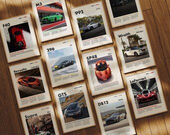 Set of 80+ Car Posters Automotive Home Wall Art Cool Racing Prints Digital Download Poster Aesthetic Cars Art Bundle Gifts For Boys