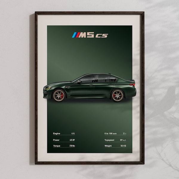 BMW M5 CS Poster Stationwagon Posters Downloadable Bimmer Print Aesthetic MPerformance Artprint Cool Racing Wall Art Automotive Home Artwork