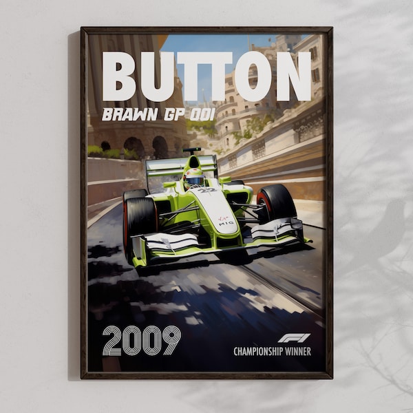 Jenson Button Poster Formula1 Race Car Wall Art Brawn GP Artwork F1 Racing Decor Vintage Formula 1 Prints Livingroom F1 Decoration