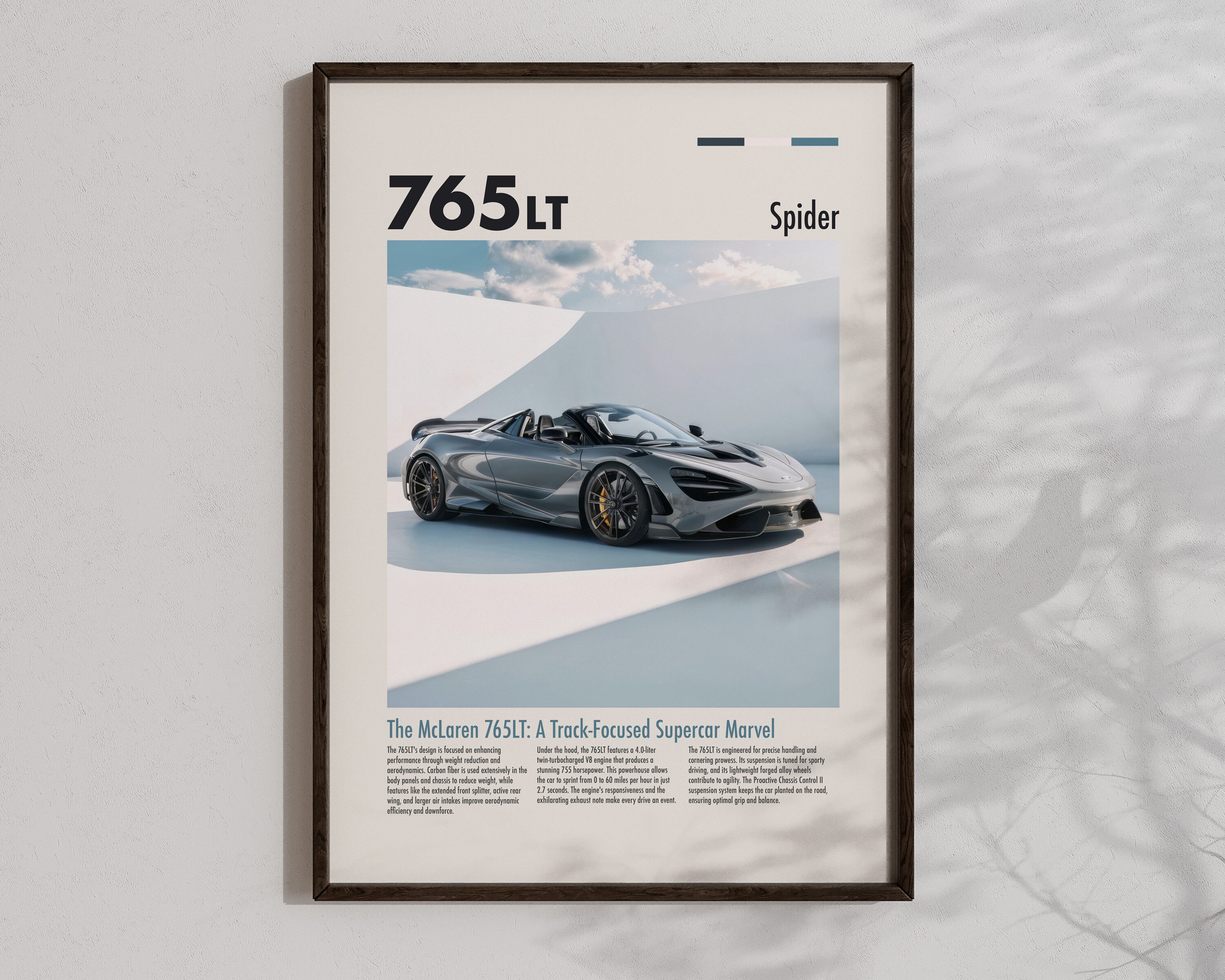 ASDSA Poster McLaren 765LT sur toile - Décoration murale moderne pour chambre à coucher - 20 x 30 cm
